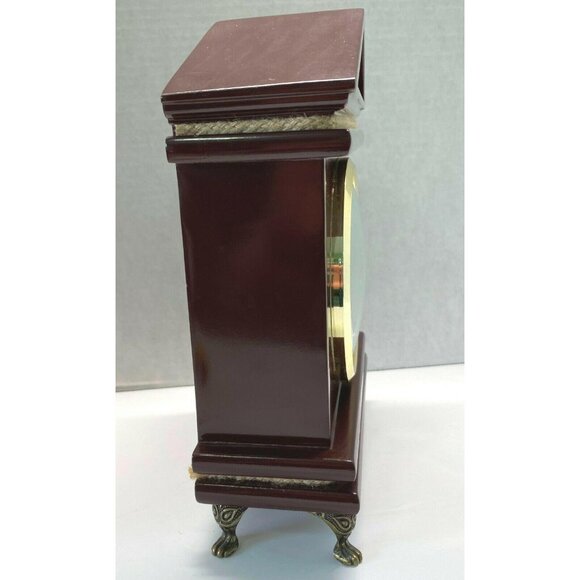 Cherry Wood Clock Mantel Desk Pomtrex Vintage Analog Footed Gold Trim 10 Inch - Picture 9 of 13